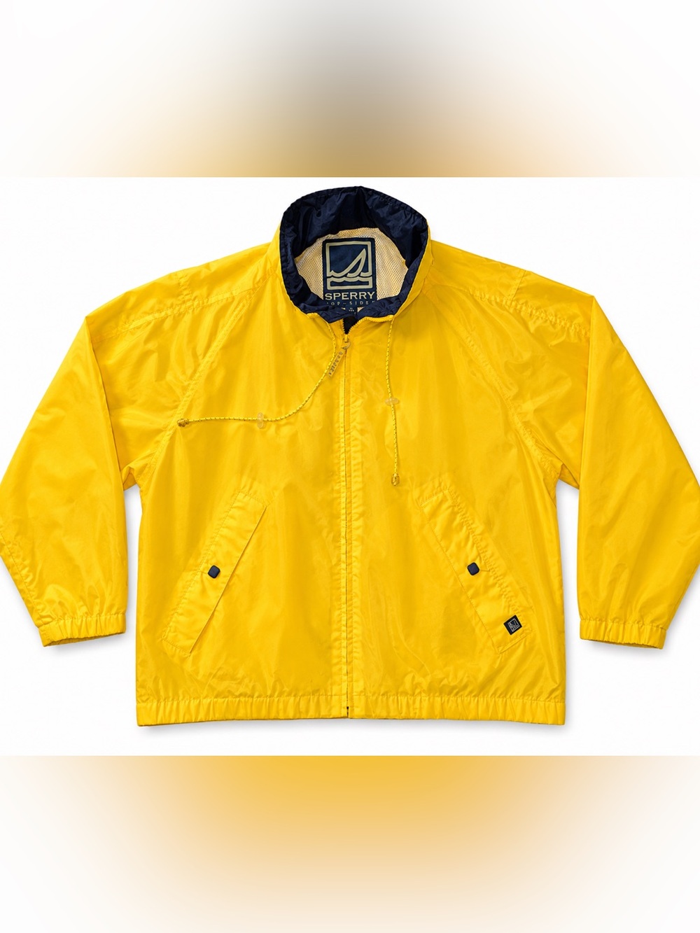 Sperry Top Sider London Fog Sailing Windbreaker Rain Jacket Yellow Navy XL
